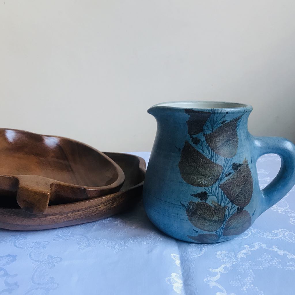Vintage: kan - blauw met bladermotief - Afbeelding 4