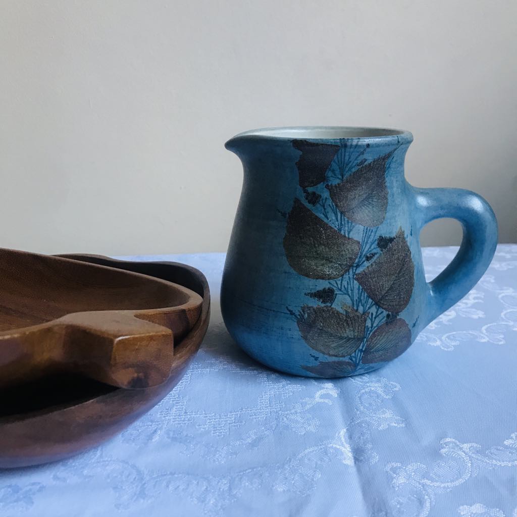 Vintage: kan - blauw met bladermotief - Afbeelding 5