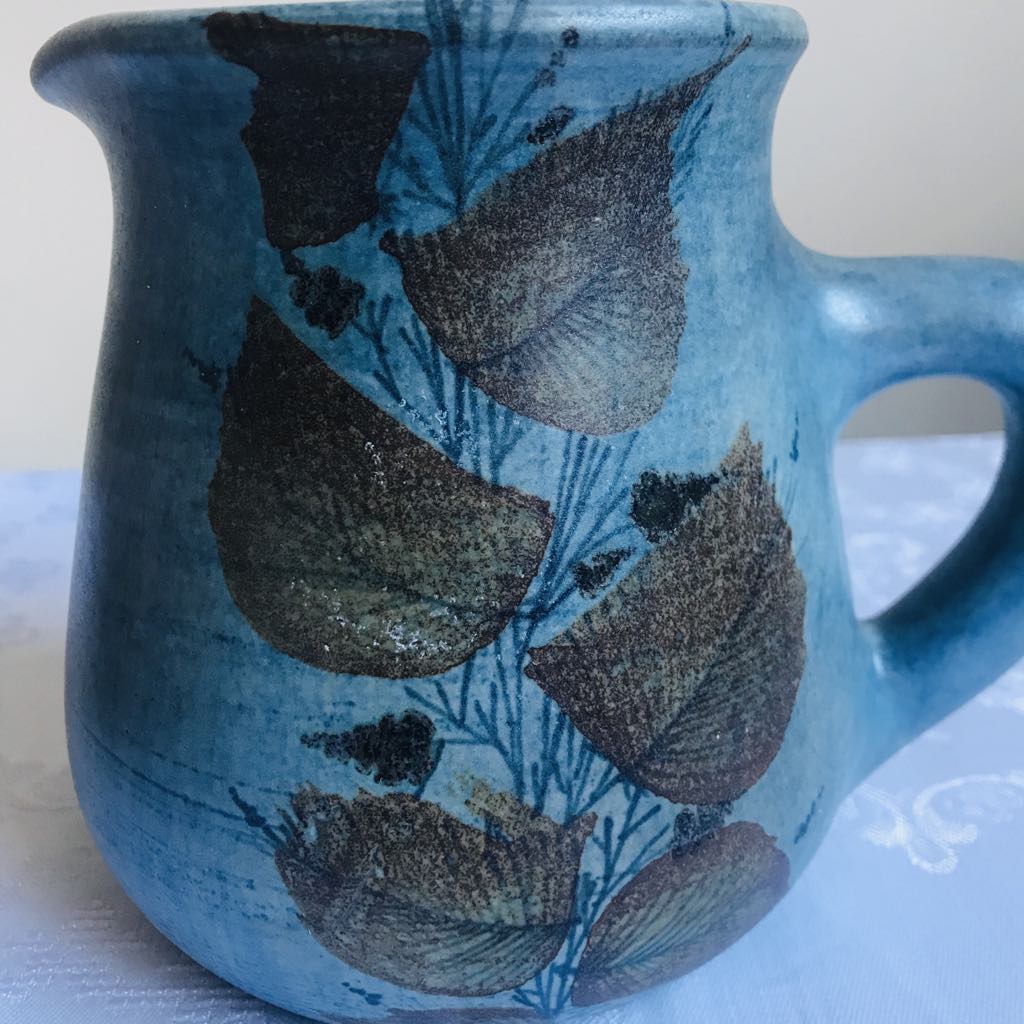 Vintage: kan - blauw met bladermotief - Afbeelding 2