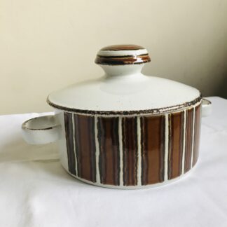 Vintage: pot met deksel en bruine strepen