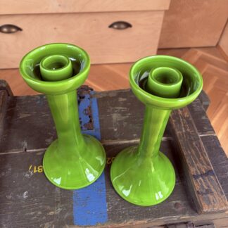 vintage: kandelaars - set van 2 groene kandelaars